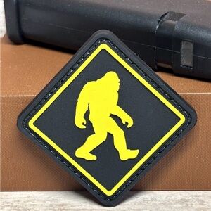 Sasquatch Bigfoot Crossing Sign PVC Patch, Morale Squatch Tactical Rubber Patch.